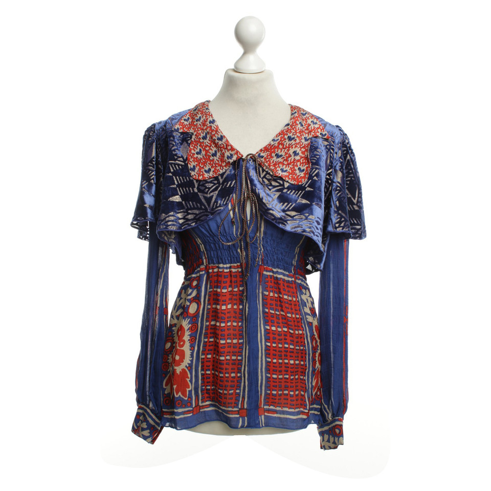 Anna Sui Blouse in blue / red / beige