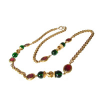 Chanel Vintage CHANEL GRIPOIX necklace Sautoir - Ruby Red &amp; emerald green glass beads