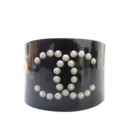 Chanel CHANEL Armreif Armband ~ schwarz mit eingefrorenen CC-LOGO-Perlen