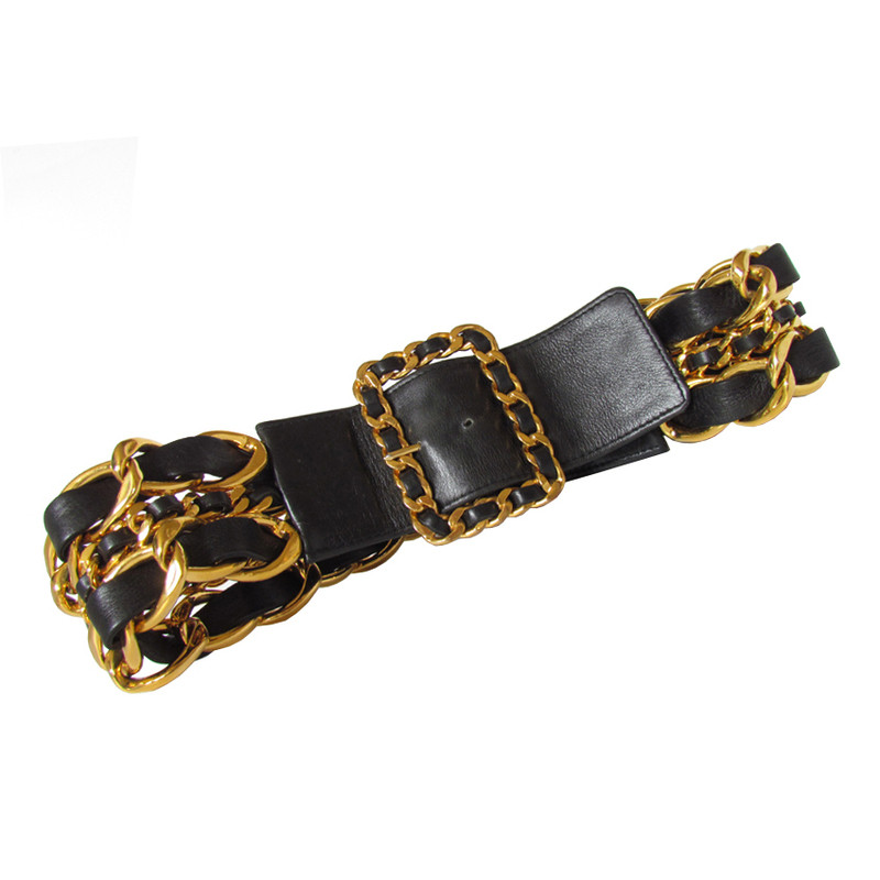 Chanel CHANEL BREITER dreireihiger Kettengürtel mit Leder = Gürtel aus Ketten