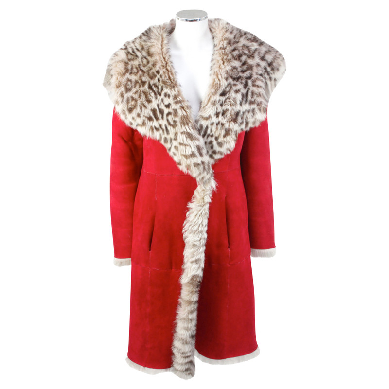 Escada Red leather fur coat