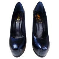 Yves Saint Laurent YVES SAINT LAURENT HIGH HEELS WITH PLATEAU IN MIDNIGHT BLUE PATENT LEATHER