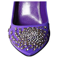 Sergio Rossi Pompes satin violets avec strass