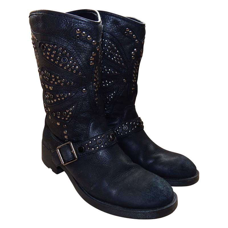 Ash Black biker boots with studs