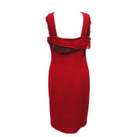 Chanel Red wool dress with leather 