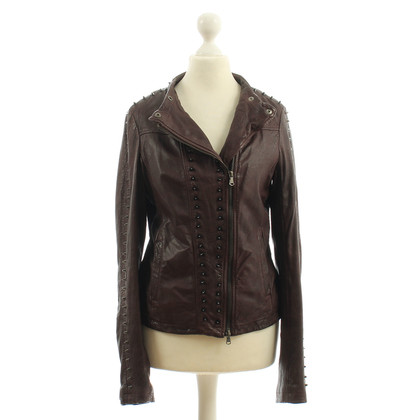 Patrizia Pepe Leather jacket in Brown with rivets