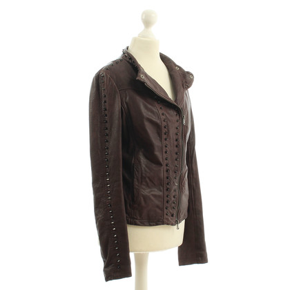 Patrizia Pepe Leather jacket in Brown with rivets