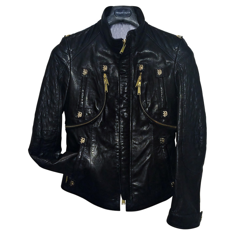 Philipp Plein Leather jacket with zippers 