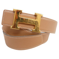 Hermès Leather belt with H buckle in gold 