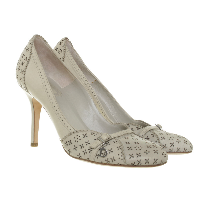 dior christian pumps perforated leather shoes peeptoes