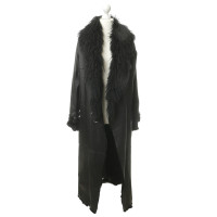 Plein Sud Leather coat with fur trim