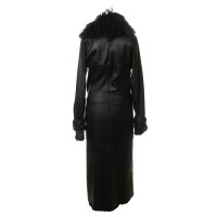 Plein Sud Leather coat with fur trim