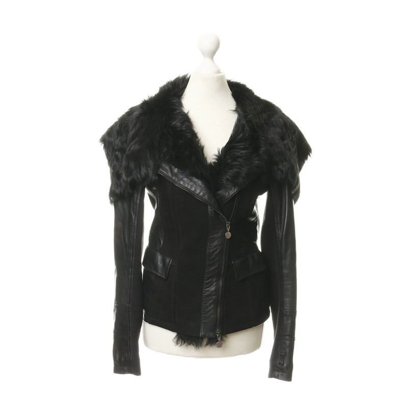 Patrizia Pepe Leather jacket with fur collar