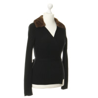 Max Mara Zwarte Cardigan met nerts kraag