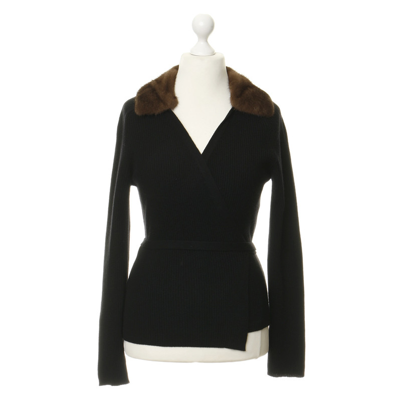 Max Mara Cardigan nero con collo in visone