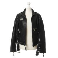 Philipp Plein Leather jacket with "peace" rivets for files