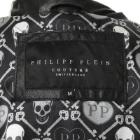 Philipp Plein Lederen jas met "vrede" klinknagels voor bestanden