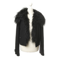 Ferre Black jacket with rabbit fur trim