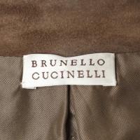 Brunello Cucinelli Giacca in pelle scamosciata color marrone