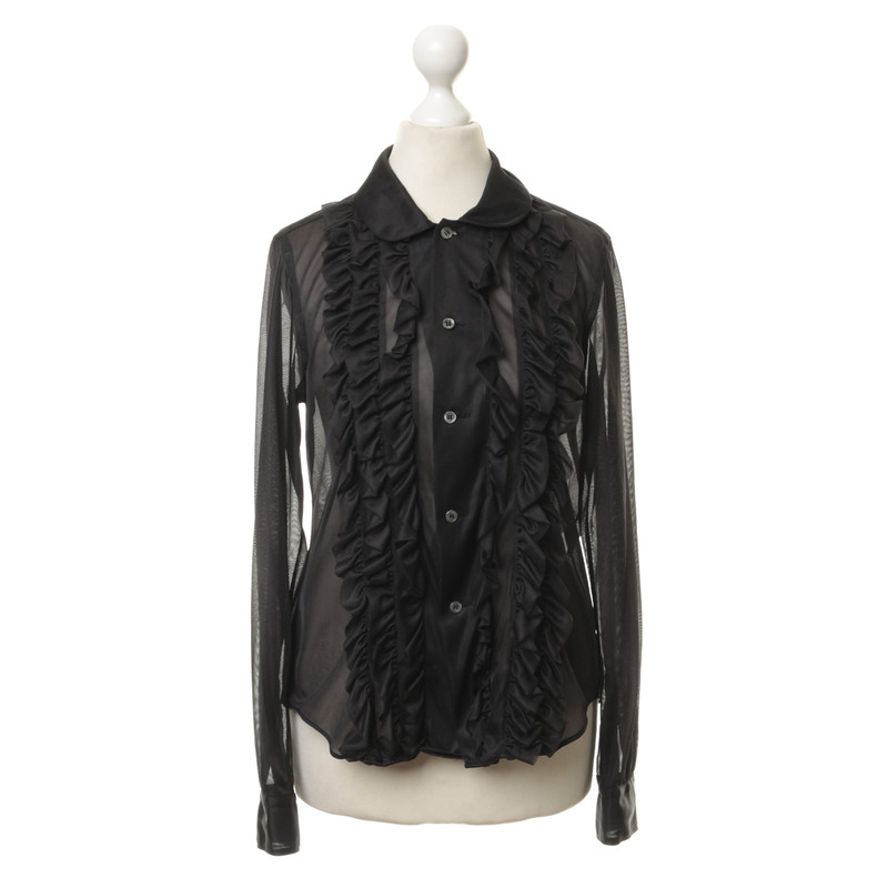 Comme Des Garçons Zwarte blouse met ruffle trim