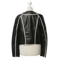 Laurèl Black leather jacket with white piping