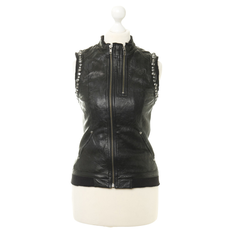 Zadig & Voltaire Black leather waistcoat with studs trim