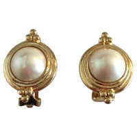 Christian Dior Plaqué or boucles d'oreilles avec perle