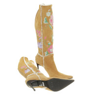 Casadei Suede boots with colorful floral embroidery