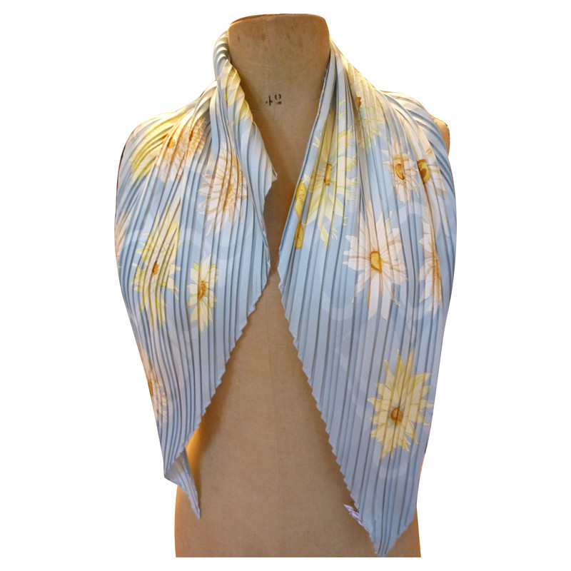 Salvatore Ferragamo Silk scarf in light blue with pleats