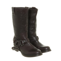 Miu Miu Dark brown leather boots with coarse grain