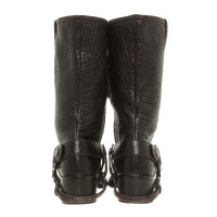 Miu Miu Dark brown leather boots with coarse grain