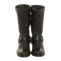 Miu Miu Dark brown leather boots with coarse grain