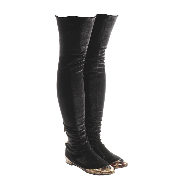 Chanel Thigh high velvet boots