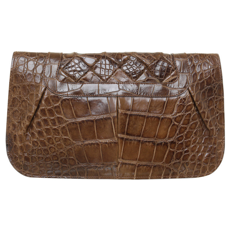 Salvatore Ferragamo clutch en cuir croco brun