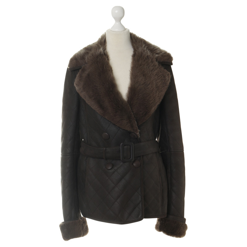 Loewe Braune Lederjacke mit Lammfell