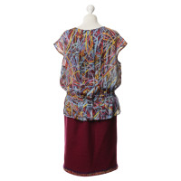 Chanel Silk blouse with skirt in Bordeaux Red