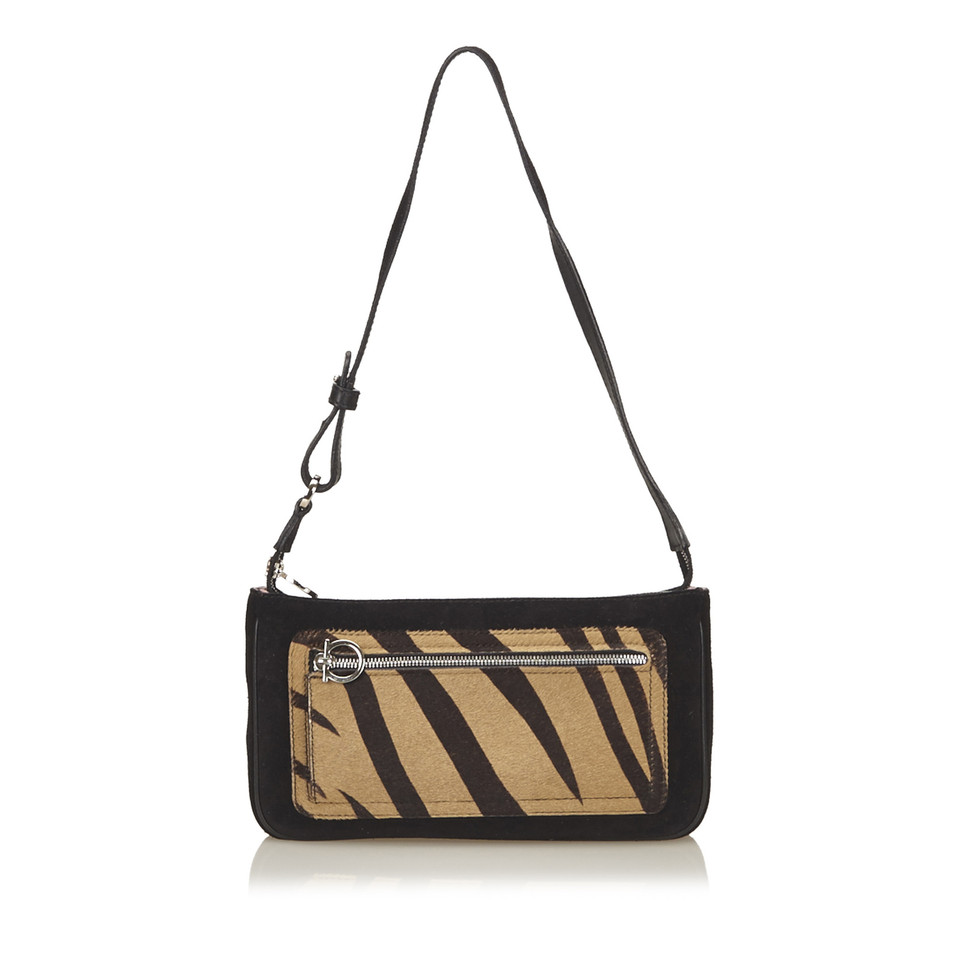 Salvatore Ferragamo Animal Print Suede Shoulder tas