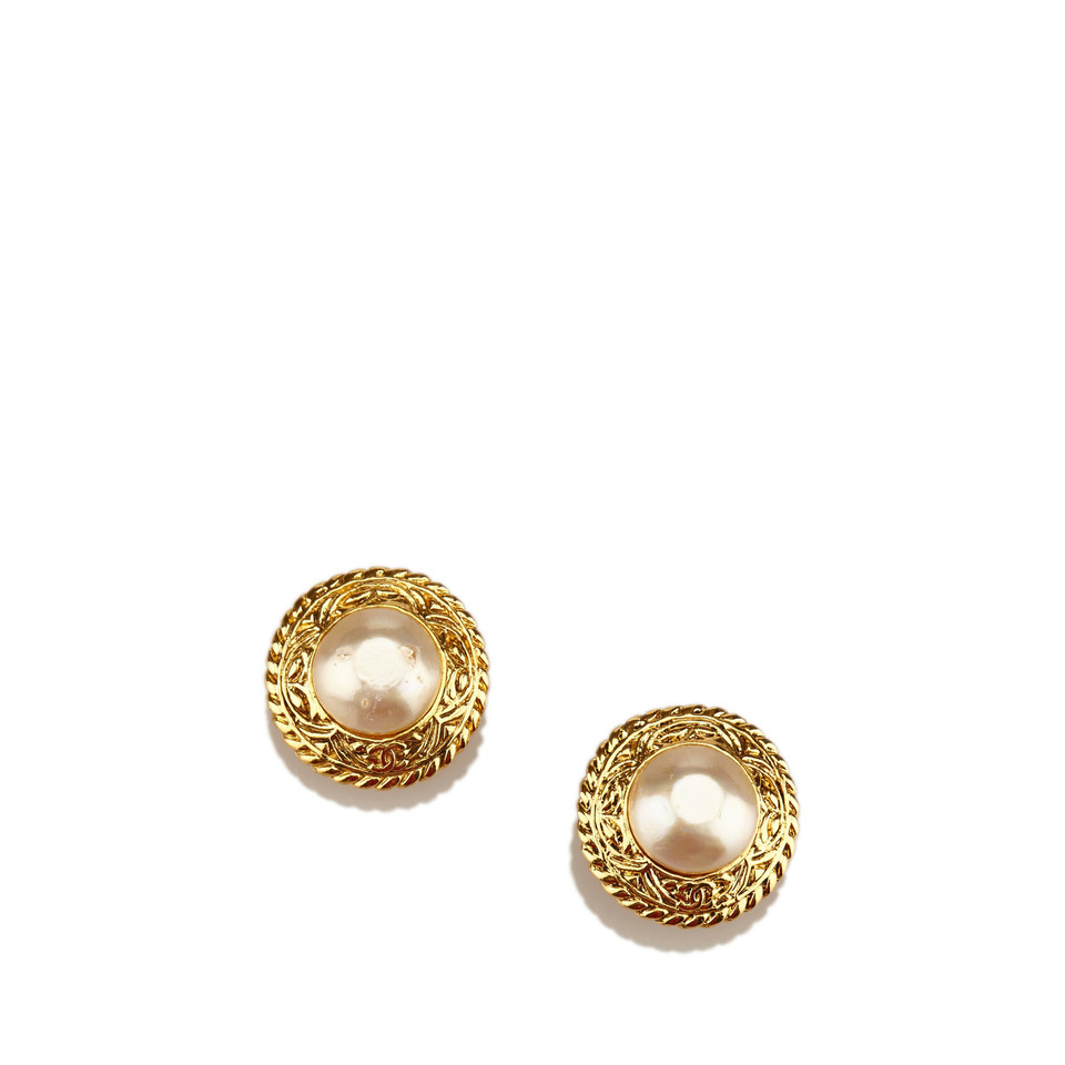 Chanel Faux Pearl Gold-Tone Clip-On Earrings