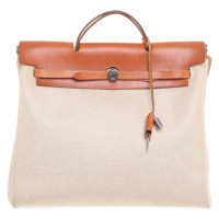 Hermès Herbag 39 aus Canvas in Creme