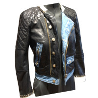 Dsquared2 Leather jacket with denim elements