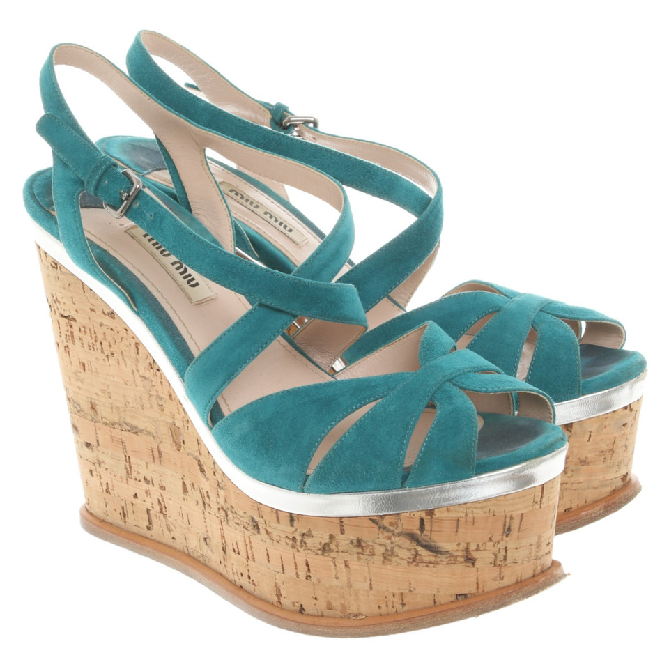 Miu Miu Sandales en Cuir en Turquoise