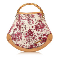 Gucci Floral Canvas Bamboo Tote Bag