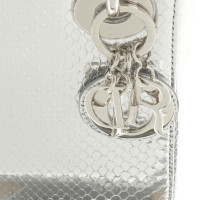 Christian Dior Lady Dior Mini aus Leder in Silbern
