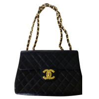 Chanel Classic Flap Bag Jumbo Leer in Zwart