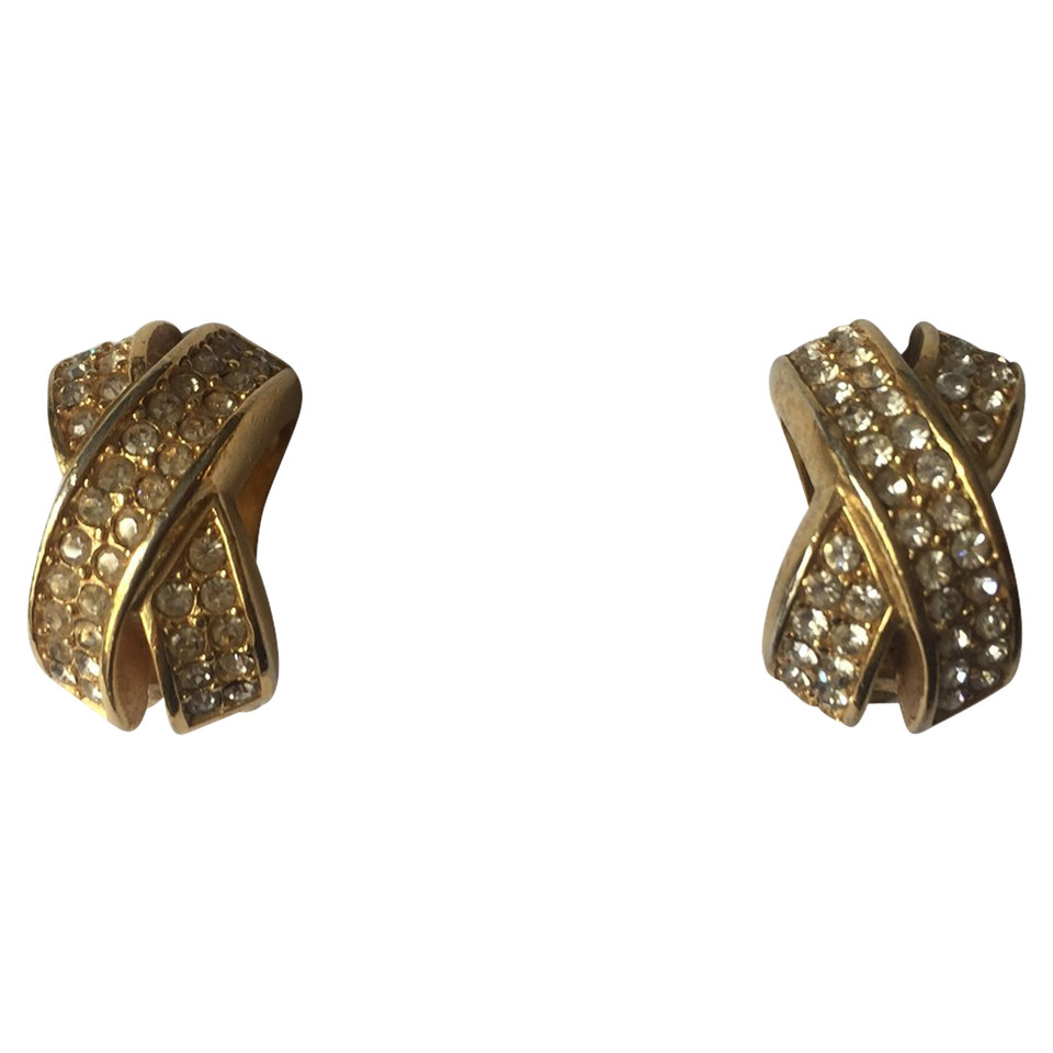 Christian Dior Gold-plated clip earrings with rhinestone