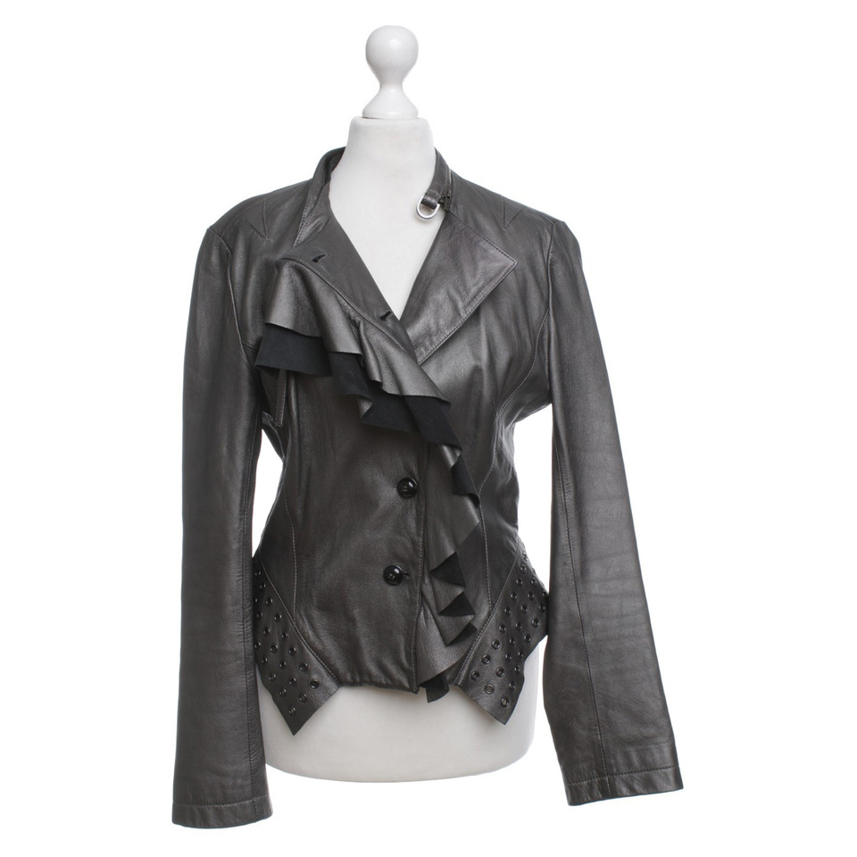 Karen Millen Metallic-colored leather jacket