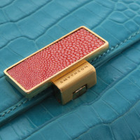 Smythson Clutch Bag Leather in Turquoise