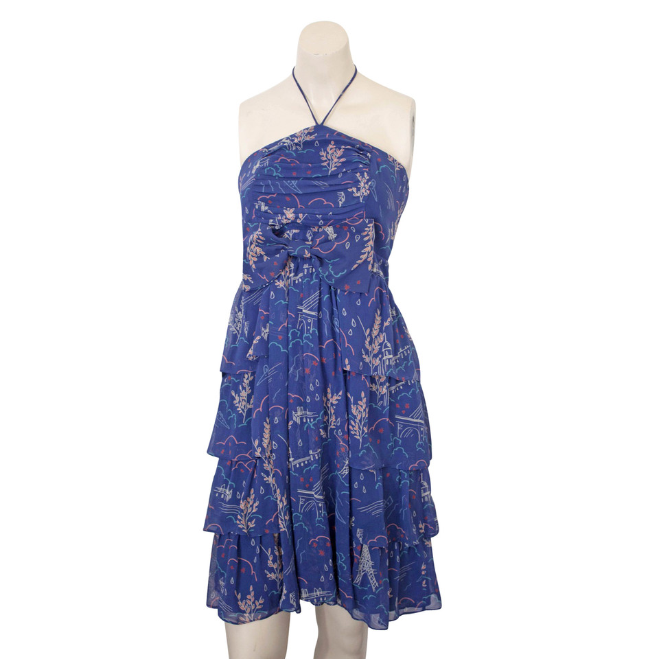 Cacharel Navy Blue Ruffled Silk Dress