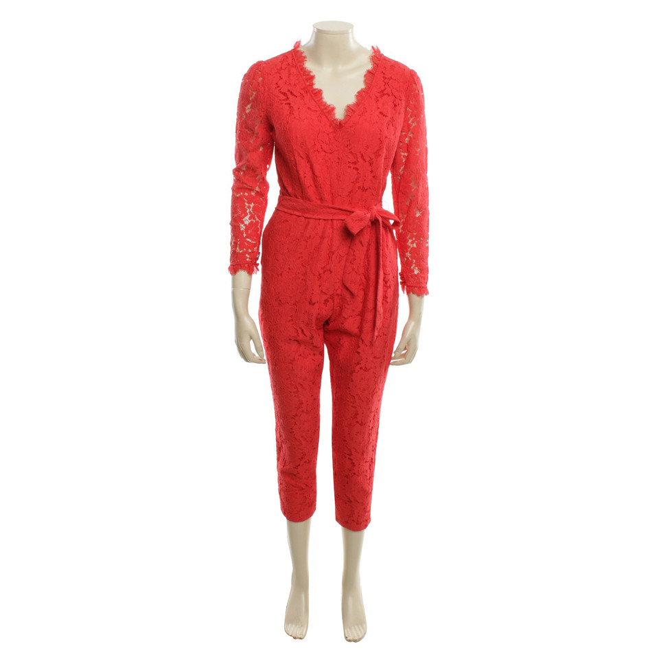 Temperley London Kant jumpsuit in het rood