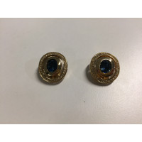 Christian Dior Vergulde clip oorbellen met blauwe stenen